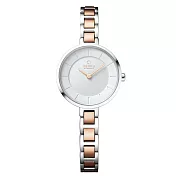 OBAKU 氣質雅致雙色時尚腕錶-白X玫瑰金