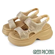 【GREEN PHOENIX】女 涼鞋 厚底涼鞋 厚底 增高 輕量 彈力 吸震減壓 JP22.5 杏色