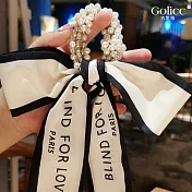 【Gulicc】髮圈 絲巾飄帶珍珠髮圈 (米色字母)