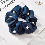 【Gulicc】髮圈 歐美款珍珠燙金邊大腸圈髮圈 (深藍色)
