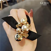 【Gulicc】髮圈 小香風珍珠水鑽氣質高馬尾髮圈 (香檳金)