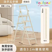 【YOUFONE】扶手五步梯加厚碳鋼折疊梯/加厚多功能人字梯(奶油白)
