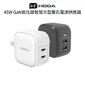 【Hoda】45W GaN氮化鎵智慧方型雙孔電源供應器 / 極速智能充電器  白色