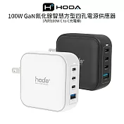 【Hoda】100W GaN氮化鎵智慧方型四孔電源供應器 / 極速智能充電器 (內附100W C to C充電線) 黑色