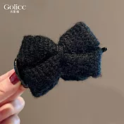 【Gulicc】髮夾 毛呢蝴蝶結 丸子頭抓夾 (黑色)