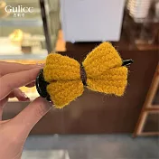 【Gulicc】髮夾 毛呢蝴蝶結 丸子頭抓夾 (薑黃色)