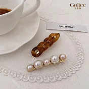 【Gulicc】髮夾 復古鍊條氣質珍珠 瀏海夾2入組合 (棕色)