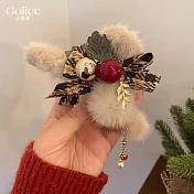 【Gulicc】髮夾 聖誕氣氛 毛絨蝴蝶結抓夾 (奶油棕格)