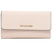 MICHAEL KORS 掀蓋皮革拉鍊三折長夾 粉紅色