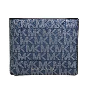 MICHAEL KORS 滿版LOGO皮革短夾 深藍