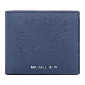 MICHAEL KORS 滿版LOGO皮革短夾 深藍