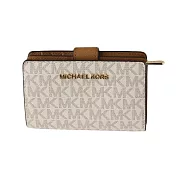 Michael Kors 滿版LOGO防刮皮革中夾 香草白