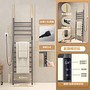 落地式電熱毛巾架 110V 智慧家用民宿不鏽鋼可移動烘乾架 發熱殺菌浴巾架 置物架 不銹鋼-觸屏顯定時版-灰色左出線