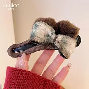 【Gulicc】髮夾 蝴蝶結 毛呢 氣質大髮夾 (灰綠色)