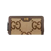 GUCCI Diana 竹節系列緹花布及皮革ㄇ形拉鍊長夾 (棕色)