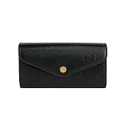 GUCCI 大GG Logo 淡金釦翻蓋信封式長夾 (黑色)