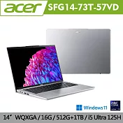 ★硬碟升級★Acer 宏碁 Swfit Go SFG14-73T-57VD 14吋觸控AI筆電(CU5-125H/16G/512G+1TB/W11/2年保/銀)