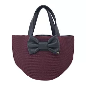 agnes b.蝴蝶結斜紋面小手提包- 酒紅