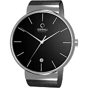 OBAKU 純粹經典三針日期時尚腕錶-黑