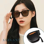 【ALEGANT】  輕巧時尚彈簧鏡腳折疊太陽眼鏡/UV400方框摺疊墨鏡 岩茶棕