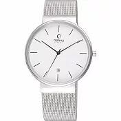 OBAKU 純粹經典三針日期時尚米蘭腕錶-銀x白