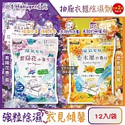(2袋任選超值組)日本Hakugen白元-抽屜衣櫃收納箱用乾燥防霉消臭香氛除濕劑12入/袋(DRY&DRY UP氯化鈣顆粒吸濕片,衣物脫臭防泛黃,淨味透明防潮集水袋) 紫陽花香(紫)*2袋