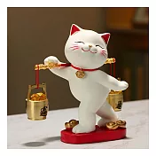 摩達客◉開運招財◉扁擔招財進寶貓擺飾組 兩款顏色可選 (小)_客廳玄關臥室好風水好運勢 白色