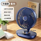 桌上型擺頭風扇 6吋搖頭/數顯小電扇(USB充電) 藍色