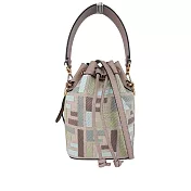 FENDI MON TRESOR 刺繡帆布及皮革二用迷你水桶包 (抹茶綠/鴿灰色)