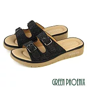 【GREEN PHOENIX】女 拖鞋 厚底拖鞋 厚底 增高 雙皮帶釦 EU36 黑色