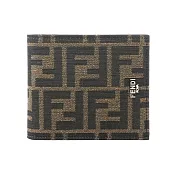 FENDI FF Logo 緹花布及皮革對開8卡短夾 (棕色/黑色)
