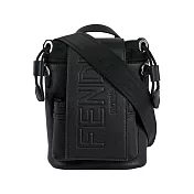 FENDI Strike 紋理牛皮翻蓋束口迷你單肩包 (黑色)