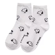【ONEDER 旺達棉品】史努比中筒襪 Snoopy長襪 台灣製棉襪女襪- 滿版白 SN-A301