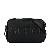 GUCCI 縫線Logo 素面皮革拉鍊迷你相機包 (黑色)