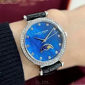 CAMPO MARZIO凱博馬爾茲精品錶,編號：CMW0034,32mm圓形銀精鋼錶殼寶藍色錶盤真皮皮革深黑色錶帶