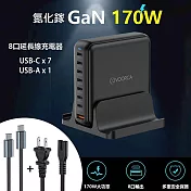 VOORCA 桌面型 8孔170W氮化鎵 1USB-A+7USB-C 快速充電器(內附240w充電線) 黑色