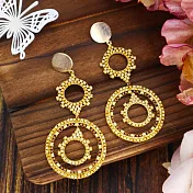 【PinkyPinky Boutique】24k金珠珠 閃耀太陽圈圈垂墜長耳環 (香檳黃)