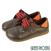 【GREEN PHOENIX】女 休閒鞋 平底鞋 饅頭鞋 懶人鞋 全真皮 免綁帶 直套式 撞色 台灣製 EU34 咖啡色
