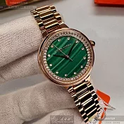 CAMPO MARZIO凱博馬爾茲精品錶,編號：CMW0029,28mm圓形玫瑰金精鋼錶殼綠色貝母錶盤精鋼玫瑰金色錶帶
