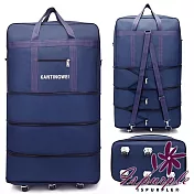 【iSPurple】折疊旅行 超大容量輪子肩背後背手拉包袋/大號藏藍