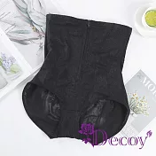 【Decoy】蕾絲收腹 拉鍊排釦束腰塑形褲高腰內褲/ 黑色XL