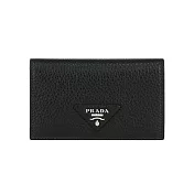 PRADA 縫線三角浮雕Logo 粒紋皮革釦式二折中夾 (黑色)