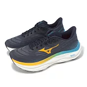 Mizuno 慢跑鞋 Wave Sky 9 男鞋 藍 橘 高緩衝 穩定 運動鞋 美津濃 J1GC2502-01 25cm NAVY/ORANGE
