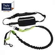 【Truly House】反光伸縮運動免提寵物牽繩超值組/圈繩腰包/運動圈繩/遛狗/毛小孩 (兩色任選) 螢光綠