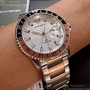 ARMANI阿曼尼精品錶,編號：AR00077,42mm圓形玫瑰金精鋼錶殼銀白色錶盤精鋼金銀相間錶帶