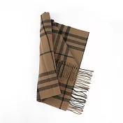 BURBERRY 大格紋寬版羊毛長圍巾 (奶茶色)