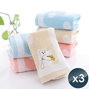 【HKIL-巾專家】蓬鬆系列卡通熊純棉兒童毛巾x3入 珊瑚粉
