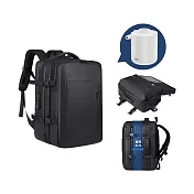 【真空壓縮大容量背包+迷你電動抽充氣幫浦 無線款】多功能防水後背包 旅行背包 行李箱背包 登機包 行李箱 廉航登機箱 廉航行李箱 多隔層 可擴充 黑色 黑色