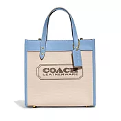 COACH 拼接皮革手提小托特包-米白藍邊