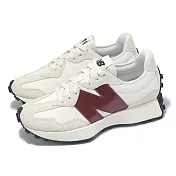 New Balance NB 休閒鞋 327 女鞋 白 紅 麂皮 復古 拼接 NB 紐巴倫 WS327JWC-B 22.5cm WHITE/BURGUNDY